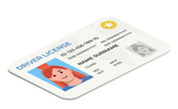 Illustration of a driver license card with a photo, details, and a gold star in the top right corner.